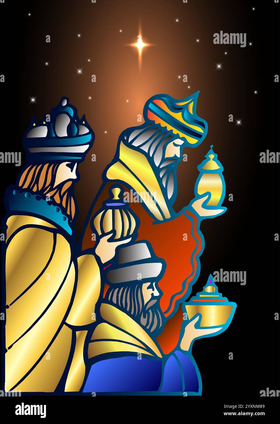 Christmas stylized theme - portraying three Wise Men with presents ...