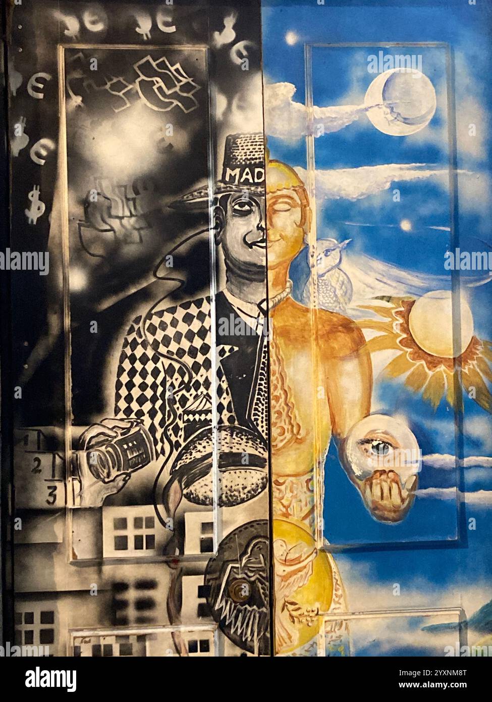 Close up of a painting on the door of a house in Rua de Santa Maria in Funchal's Old Town. - Smartphone Captured Stock Image