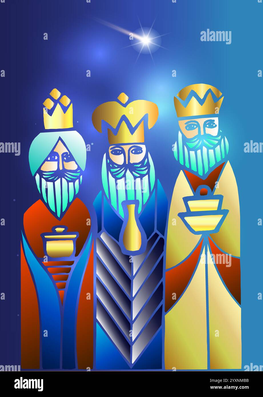 Christmas stylized theme - portraying three Wise Men with presents ...