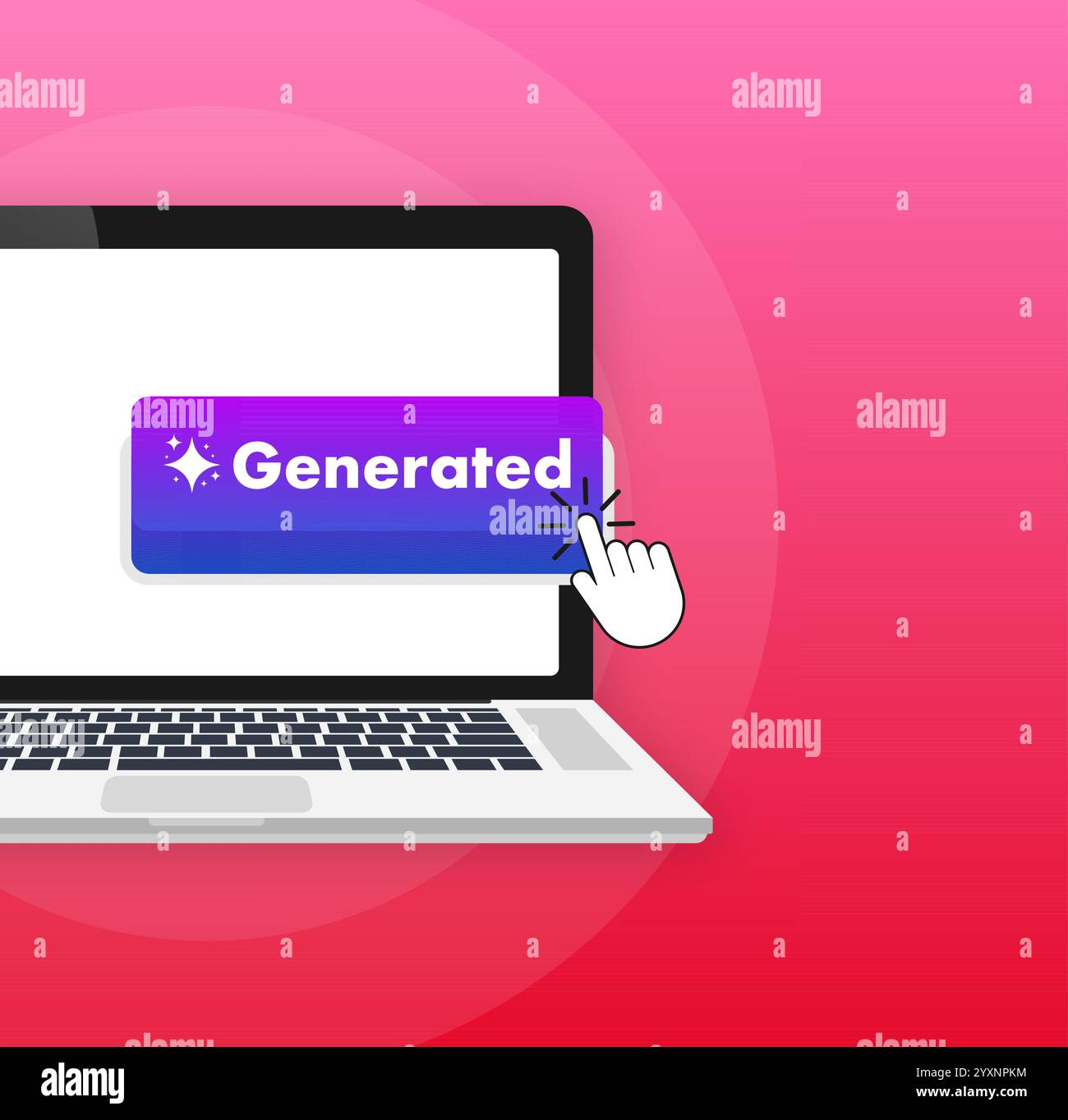 Cursor clicking generated button on laptop screen Stock Vector