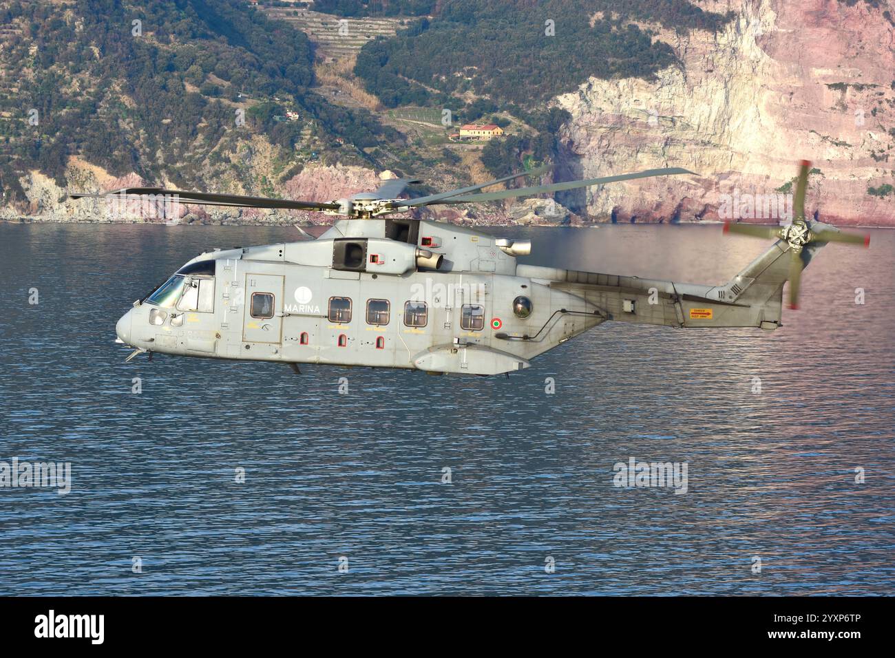 Italian Navy MH-101A helicopter flying over the Mediterranean Stock ...