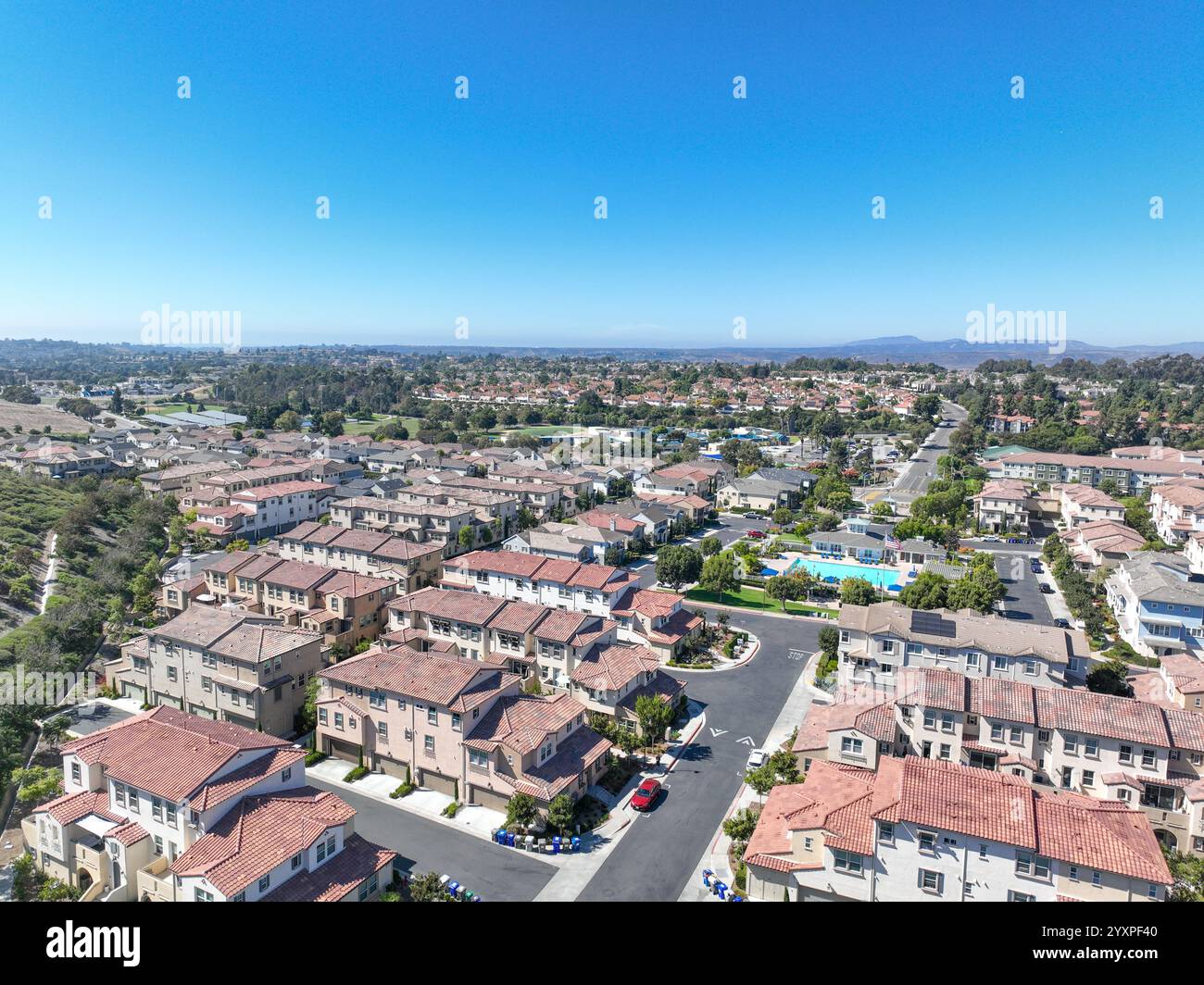 Aerial view of middle class community identical condominium apartment ...
