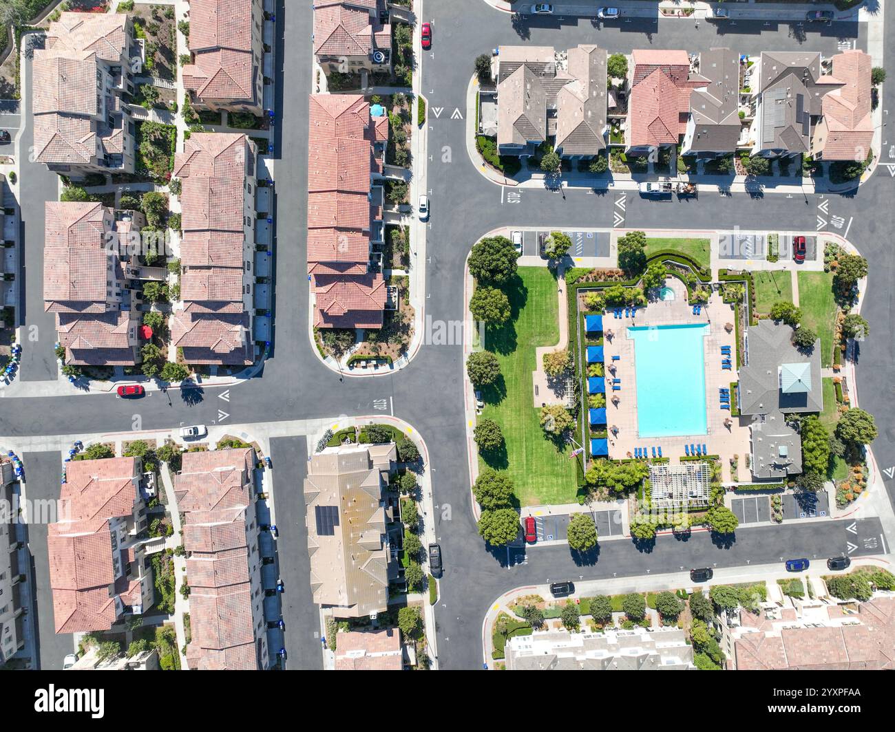 Aerial view of middle class community identical condominium apartment ...