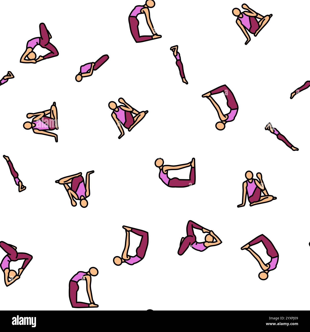 yoga exercises sport health vector seamless pattern thin line ...