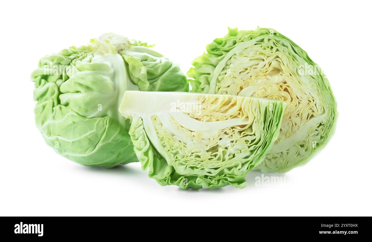 Cabbage Each Whole and cut cabbages isolated on white Stock Photo - Alamy