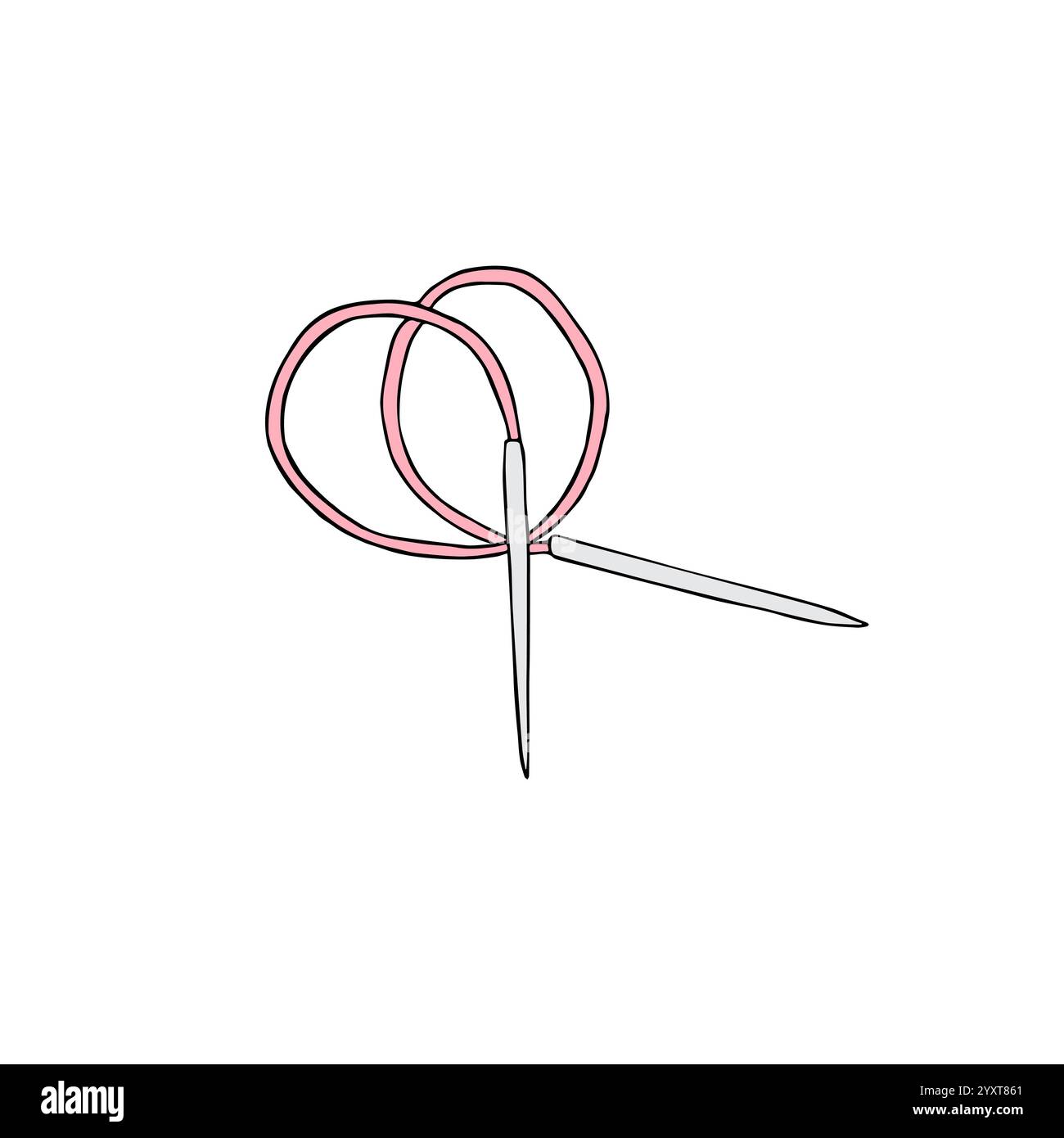 Vector hand drawn doodle sketch pink colored knitting needles isolated ...