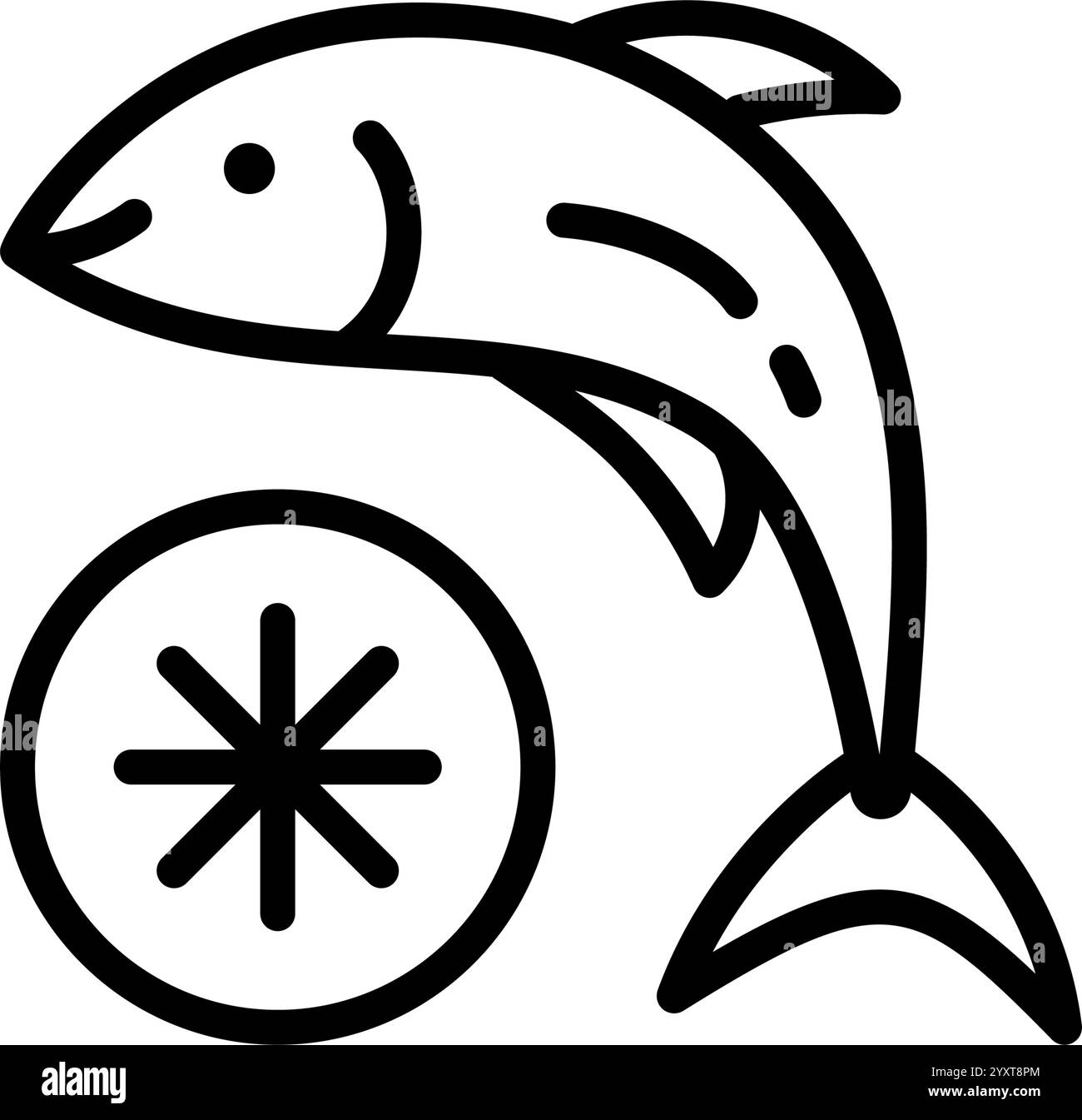 Frozen food line icon. Preserved fish. Cold salmon. Frosted organic ...