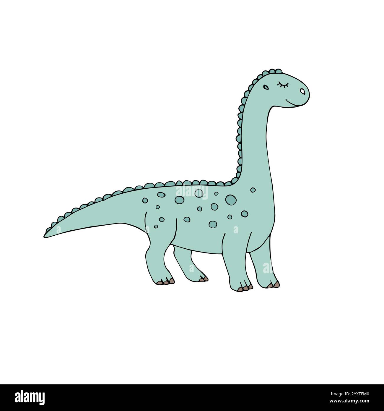 Vector hand drawn doodle sketch green colored diplodocus dinosaur ...