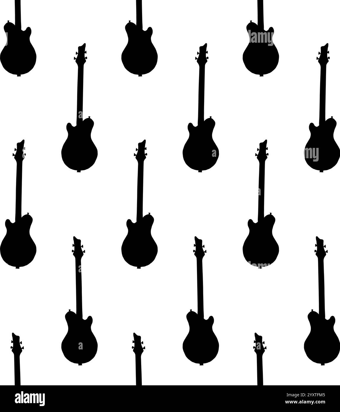 Vector seamless pattern of flat black bass electric guitar silhouette ...