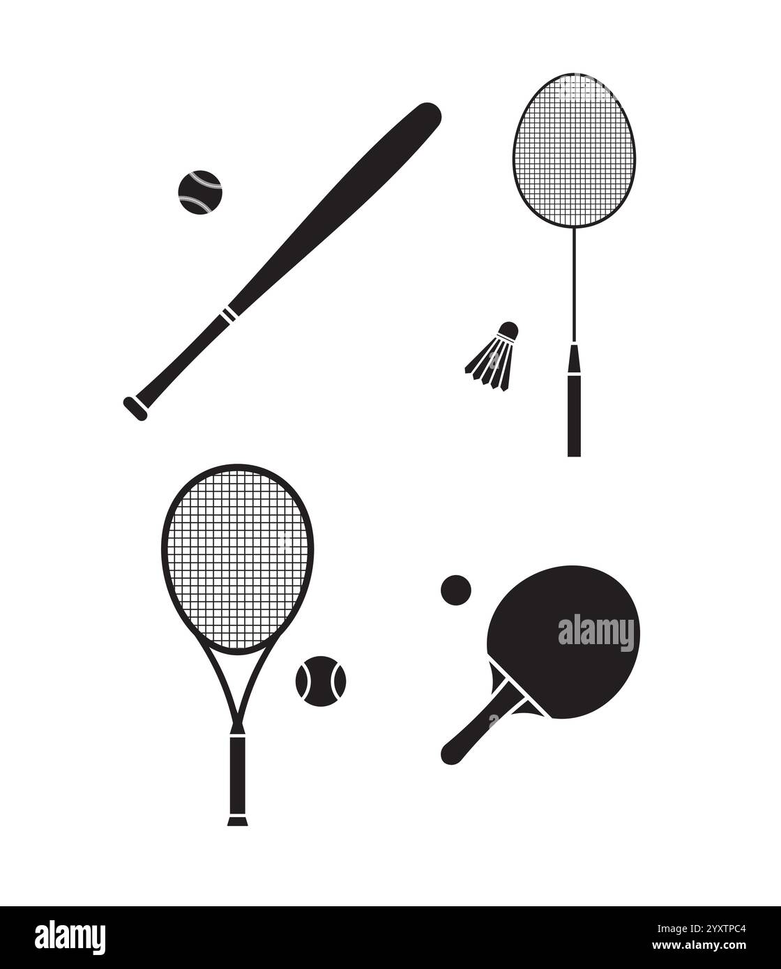 Vector set bundle of flat black different sport equipment isolated on ...