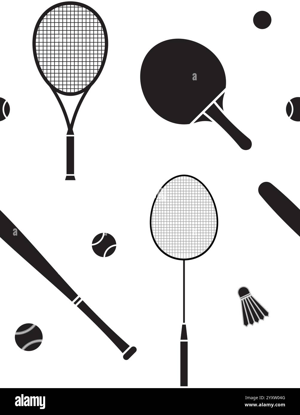 Vector seamless pattern of flat black different sport equipment ...