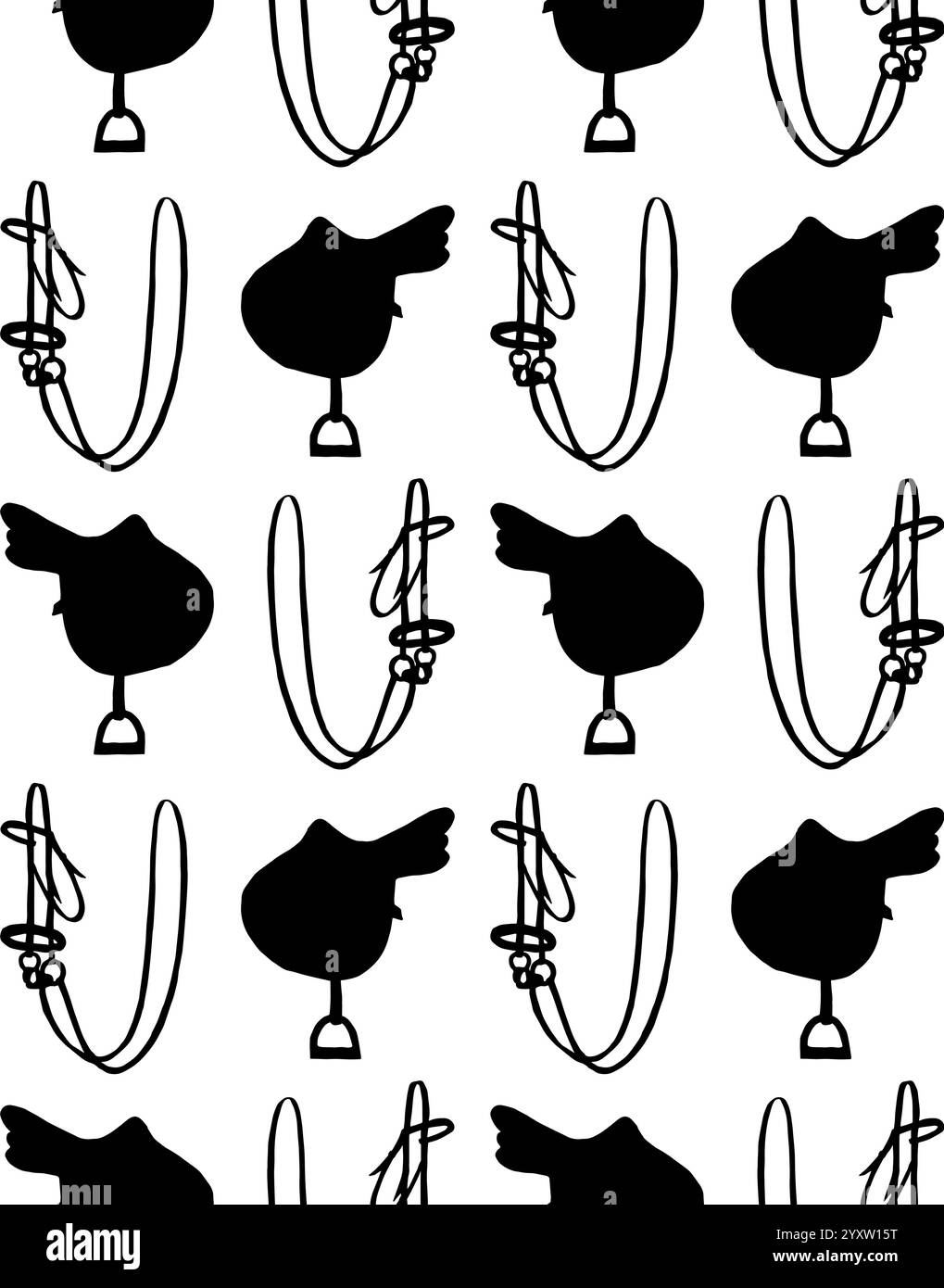 Vector seamless pattern of black hand drawn doodle sketch equestrian ...