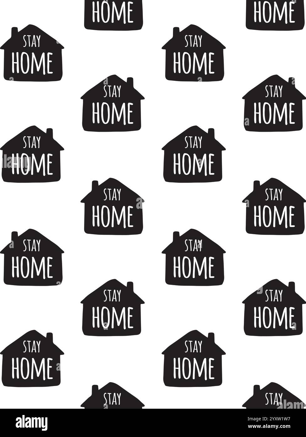 Vector seamless pattern of black hand drawn doodle sketch stay home ...