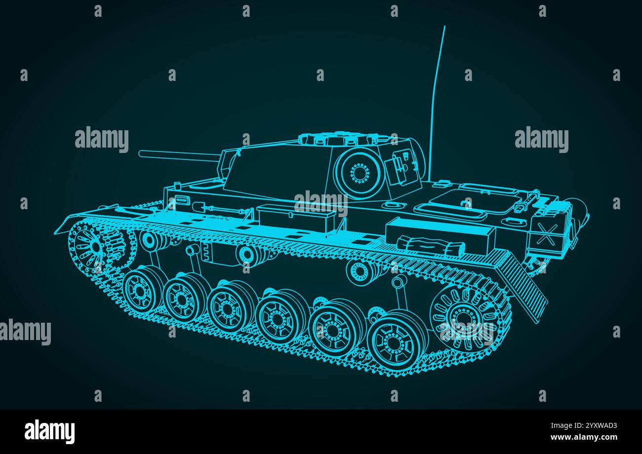 Blueprint of a medium tank from World War II Stock Vector