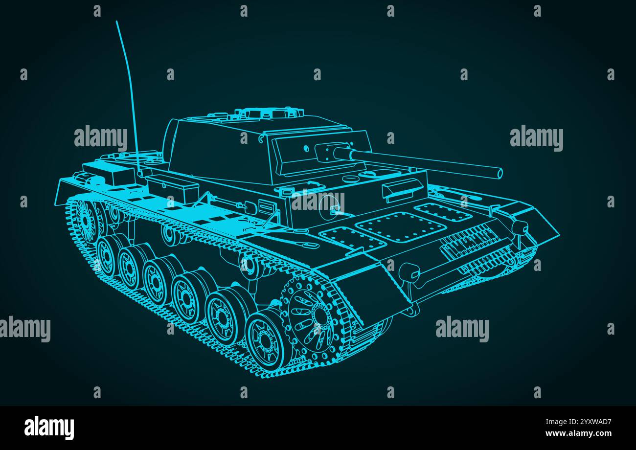 Blueprint of a medium tank from World War II Stock Vector