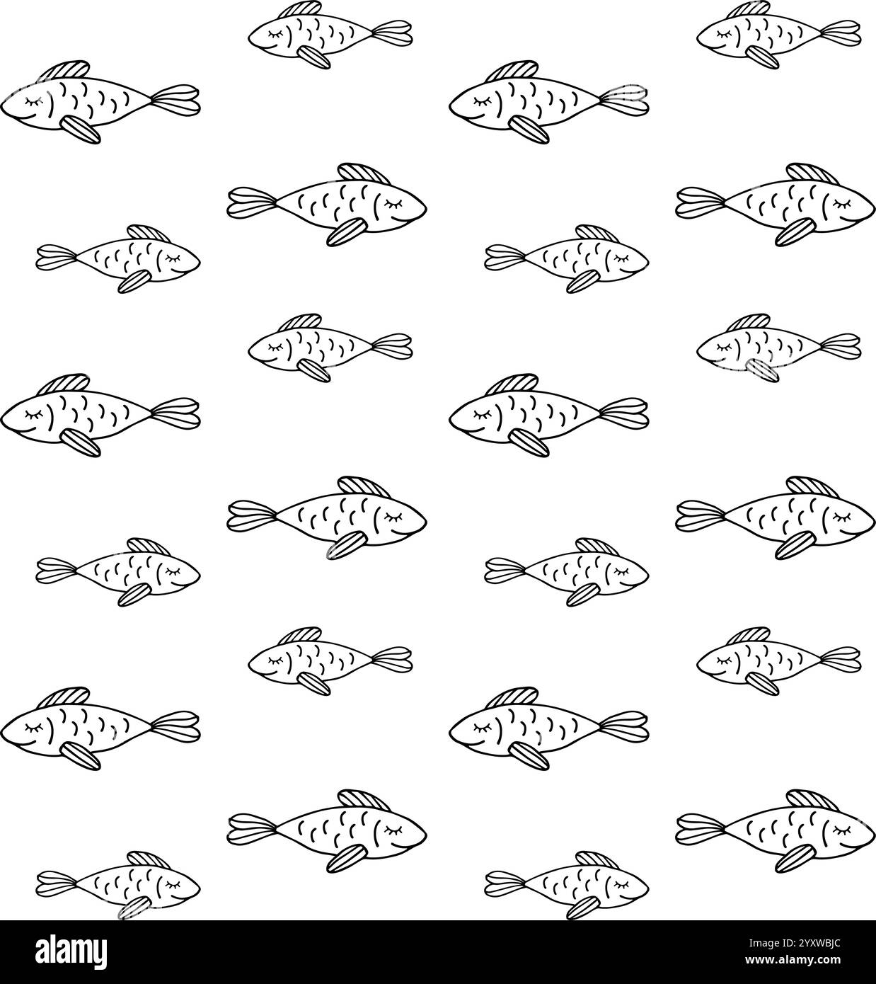 Vector seamless pattern of hand drawn doodle sketch fish isolated on ...
