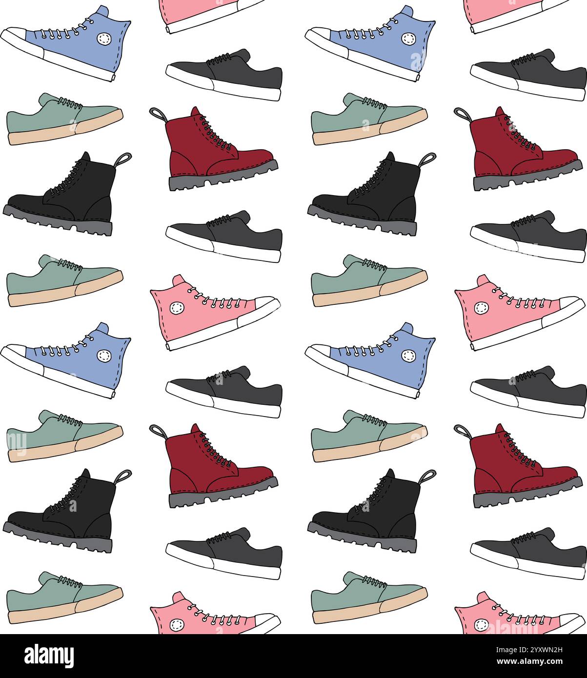 Vector seamless pattern of different color hand drawn doodle sketch ...