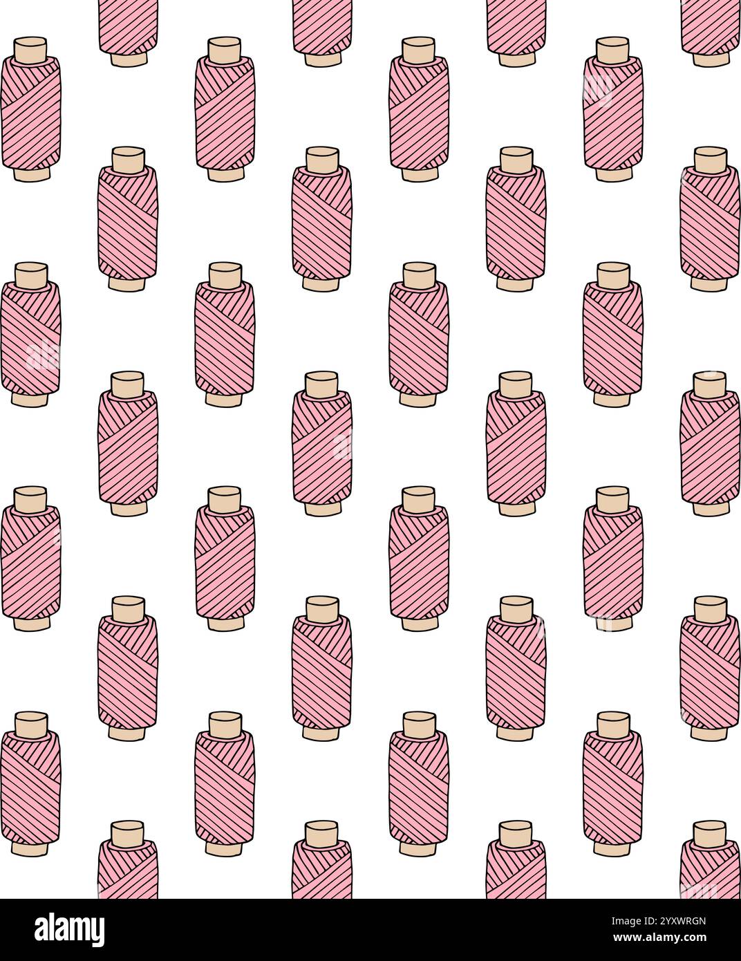 Vector seamless pattern of hand drawn doodle sketch pink threads spool ...
