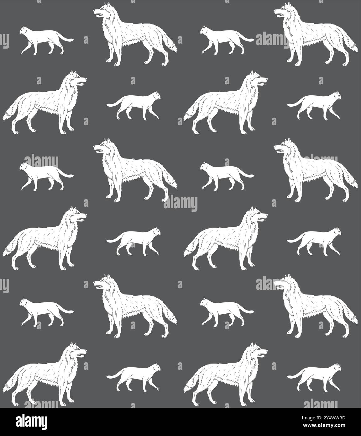 Vector seamless pattern of white hand drawn doodle sketch cats and dogs ...