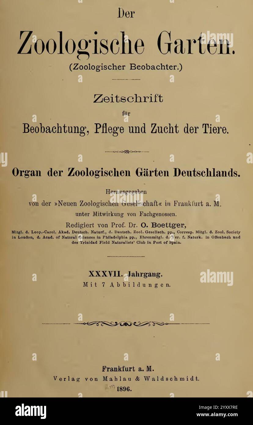Der Zoologische Garten (Zoologischer Beobachter) 1896 (example cover