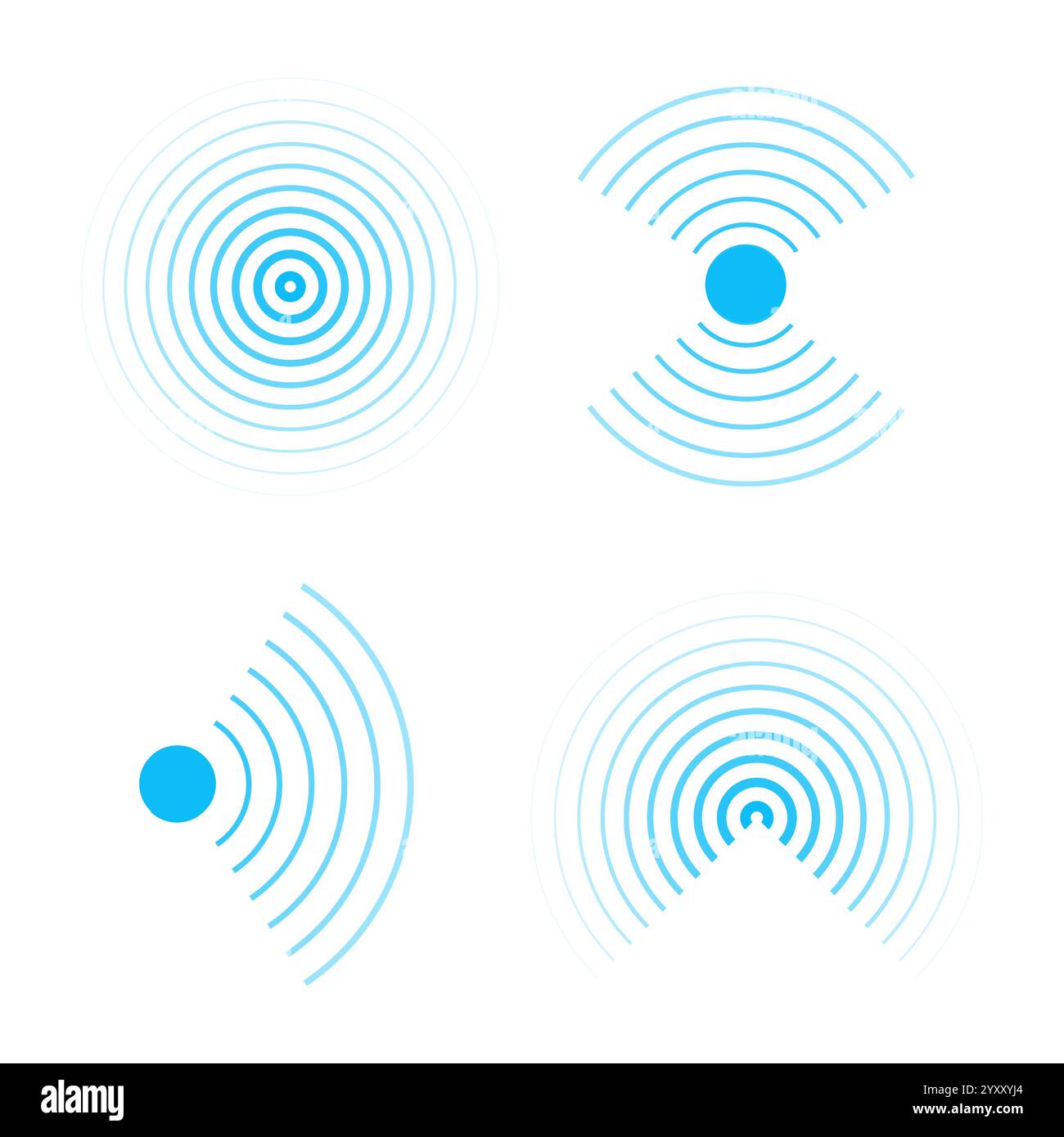 Sonar sound waves icons wireless wifi, radial line media, Radio, radar station signal. Scan, rings circle ripples. Vector illustration Stock Vector