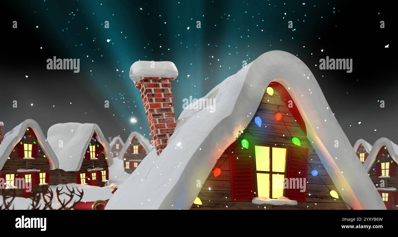 Image of christmas snow falling in winter scenery. Christmas, festivity ...