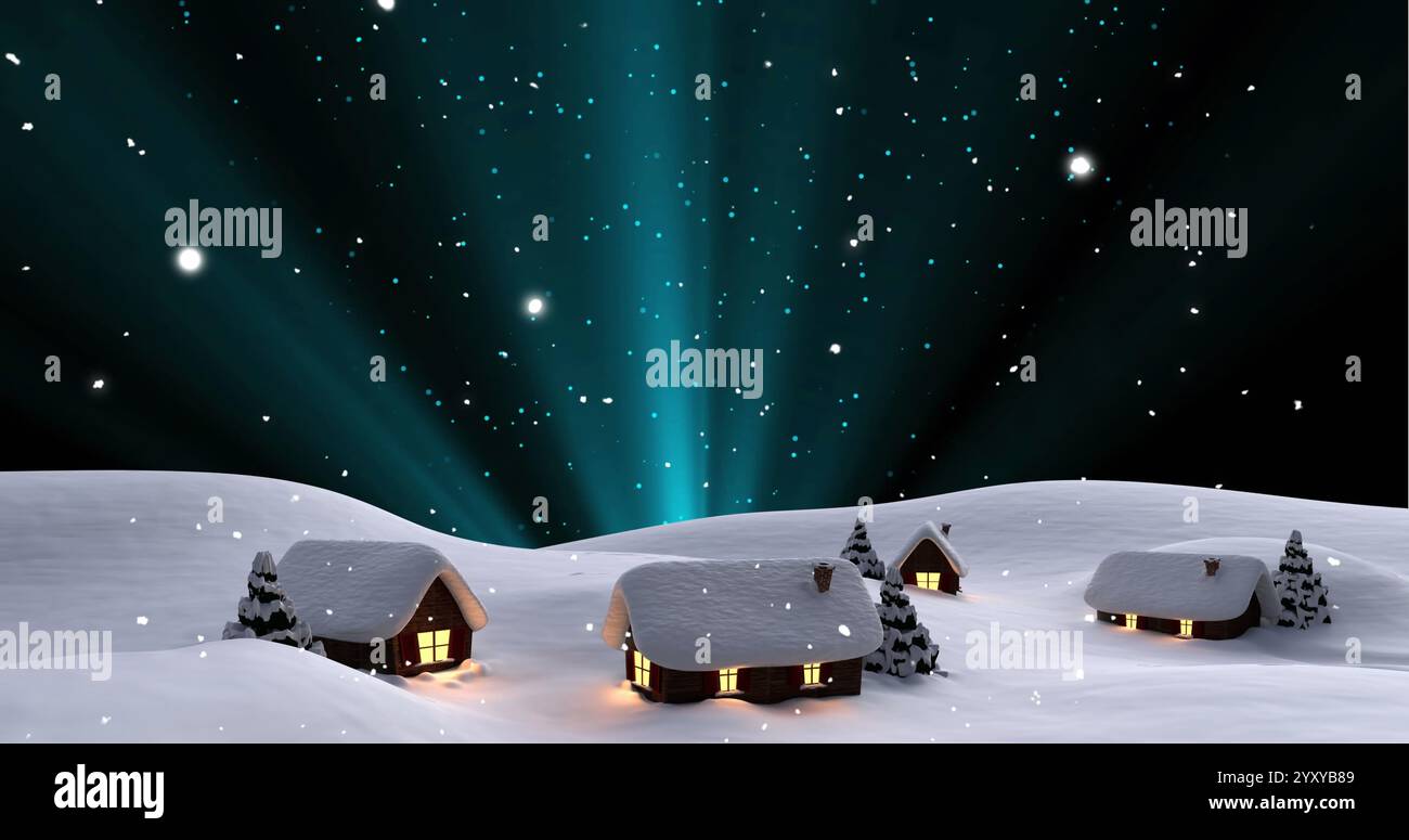 Image of christmas snow falling in winter scenery. Christmas, festivity ...