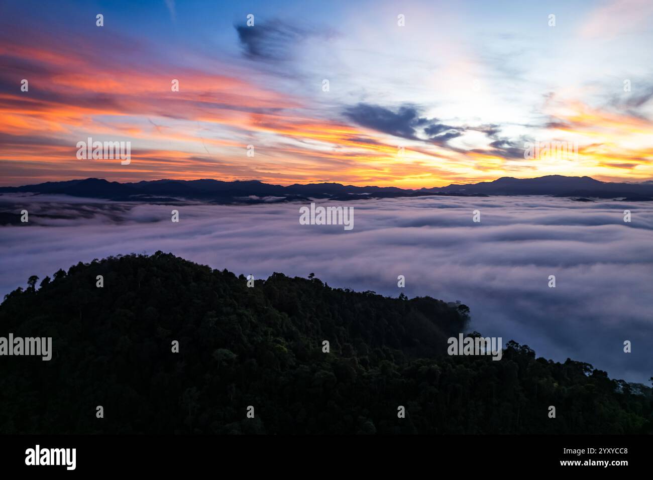 Drone flight over misty hills hi-res stock photography and images - Alamy