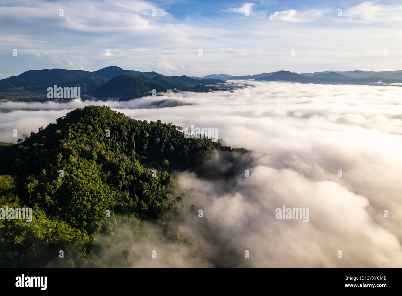 Drone flight over misty hills hi-res stock photography and images - Alamy