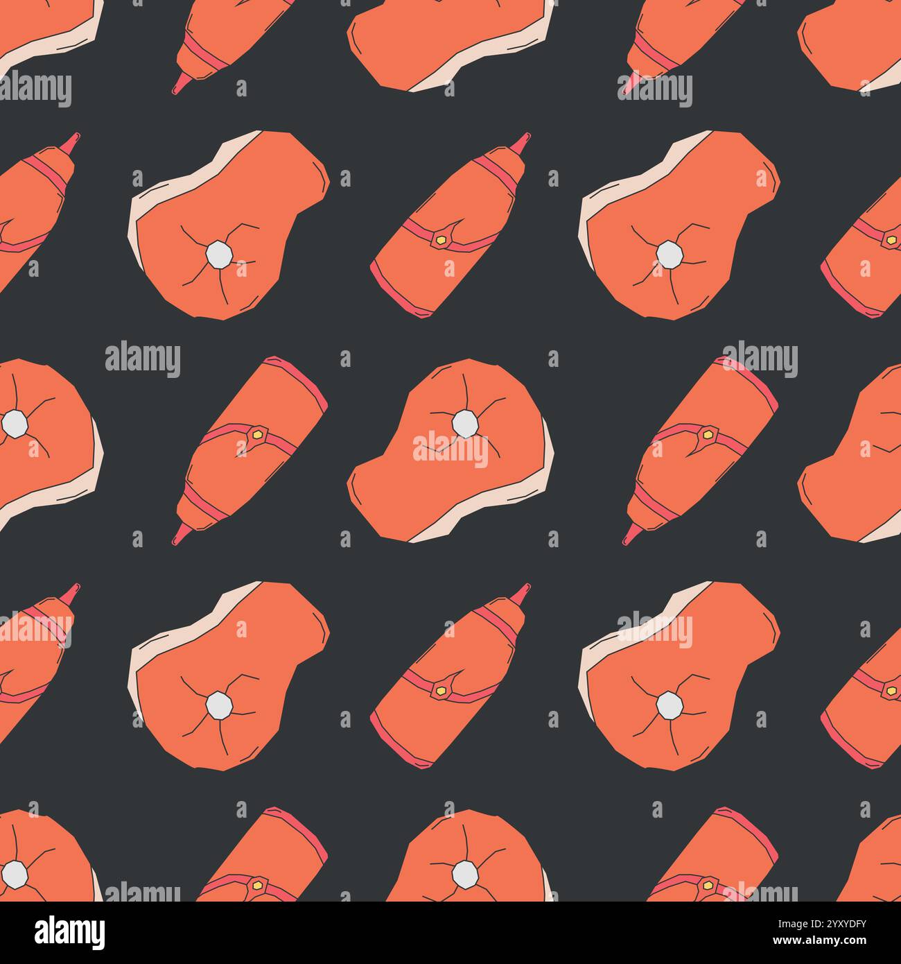seamless steak pattern. meat background. Doodle illustration with meat products icons Stock Vector