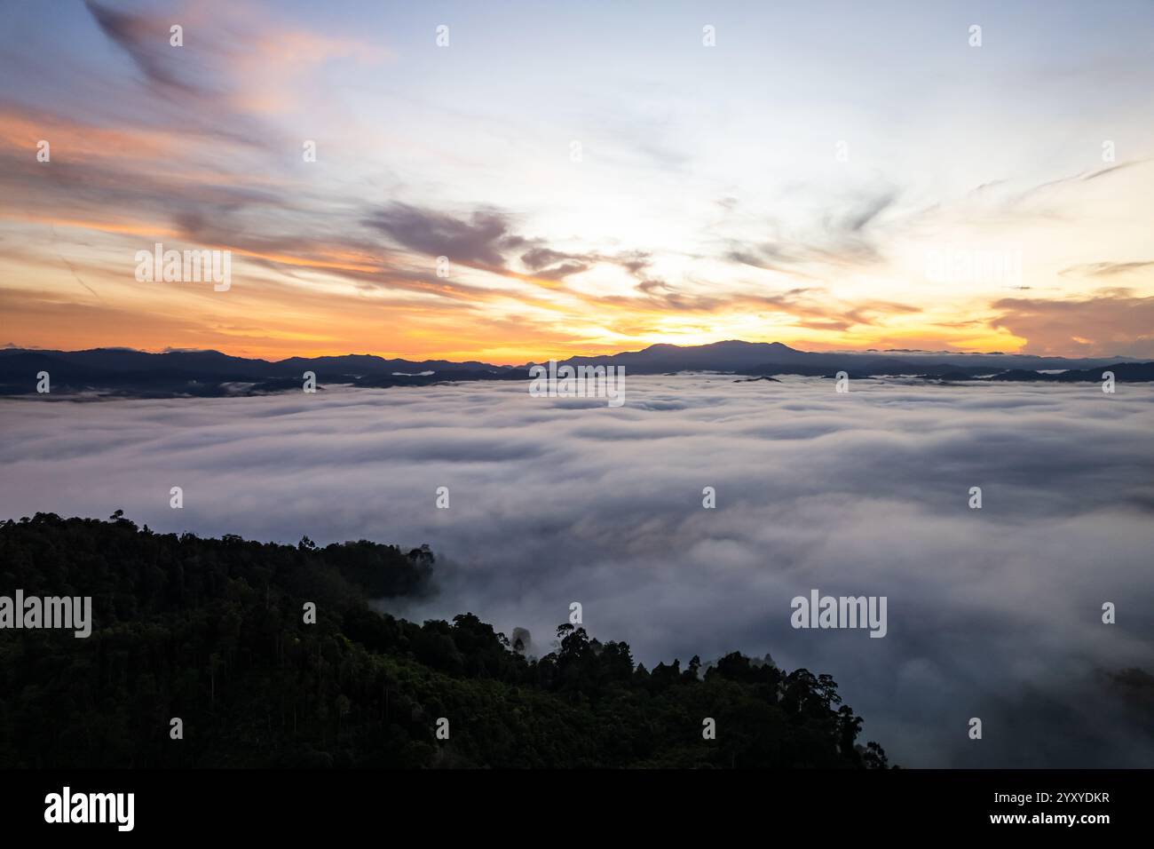 Drone flight over misty hills hi-res stock photography and images - Alamy