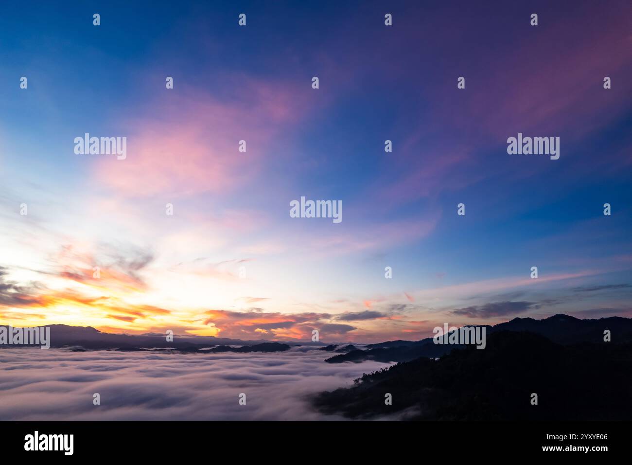 Drone flight over misty hills hi-res stock photography and images - Alamy