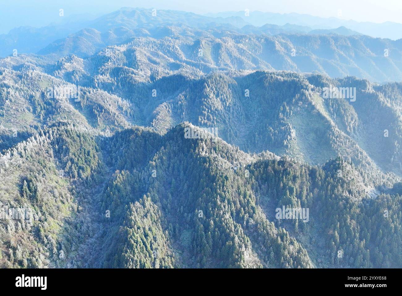 Aerial photo shows the snow scenery in Chongqing, China, 15 December