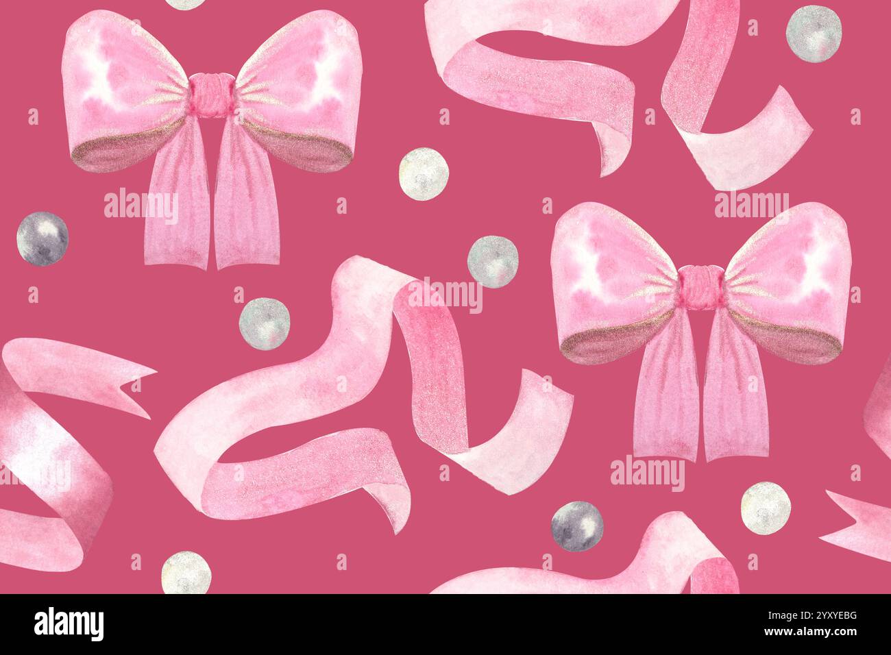 Pink Bows And Pearls Background