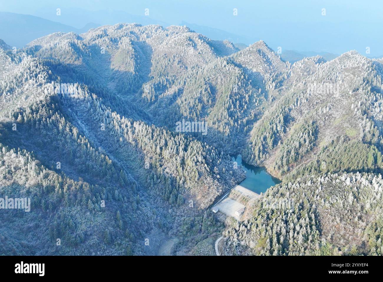 Aerial photo shows the snow scenery in Chongqing, China, 15 December