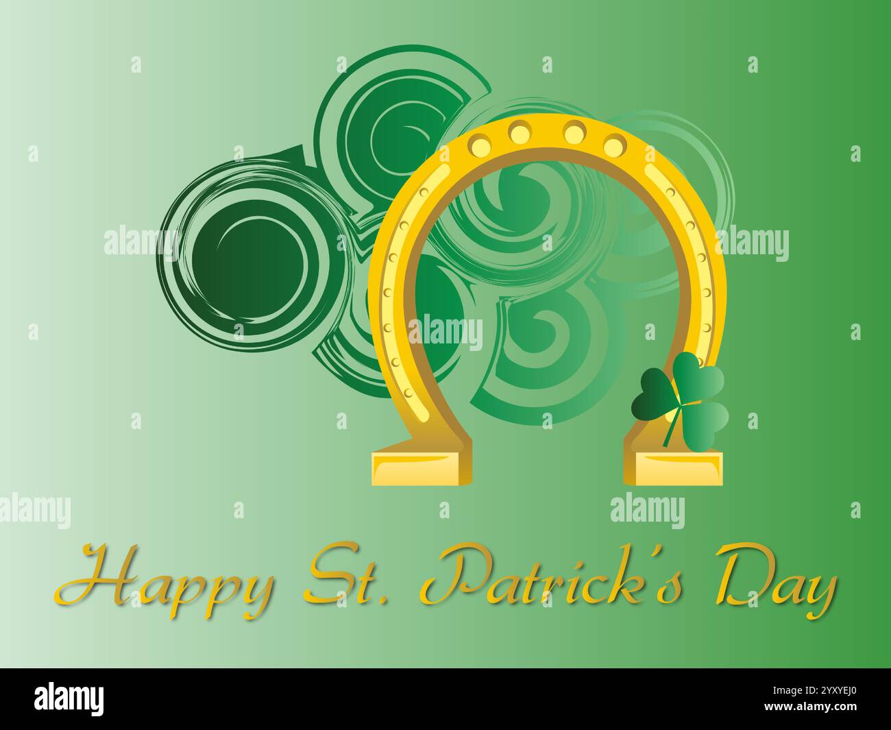 Green background with a gold horseshoe and a clover leaf. The words ...