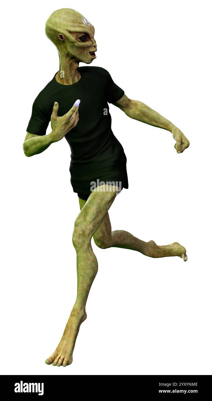 3D rendering of a green alien isolated on white background Stock Photo ...