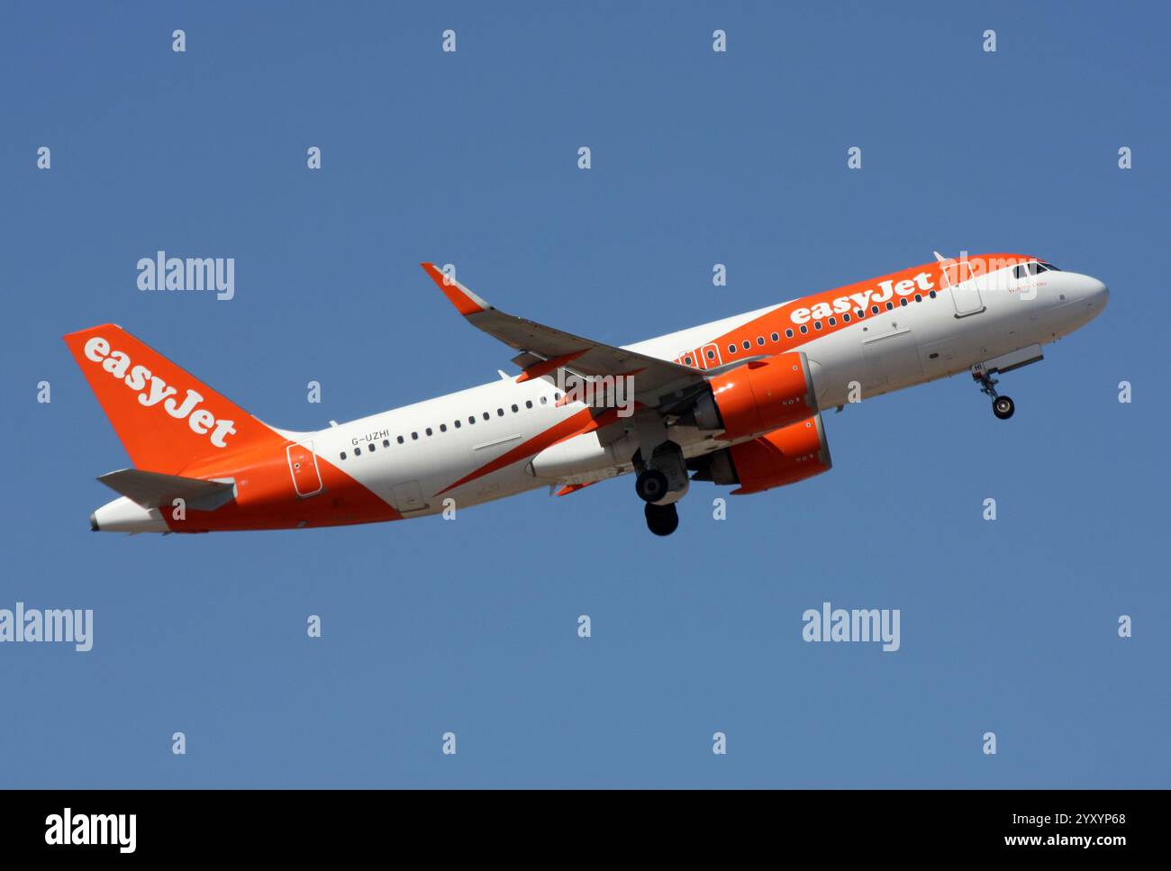 An Airbus A320 Neo of easyjet leaves Arrecife Lanzarote airport Stock Photo