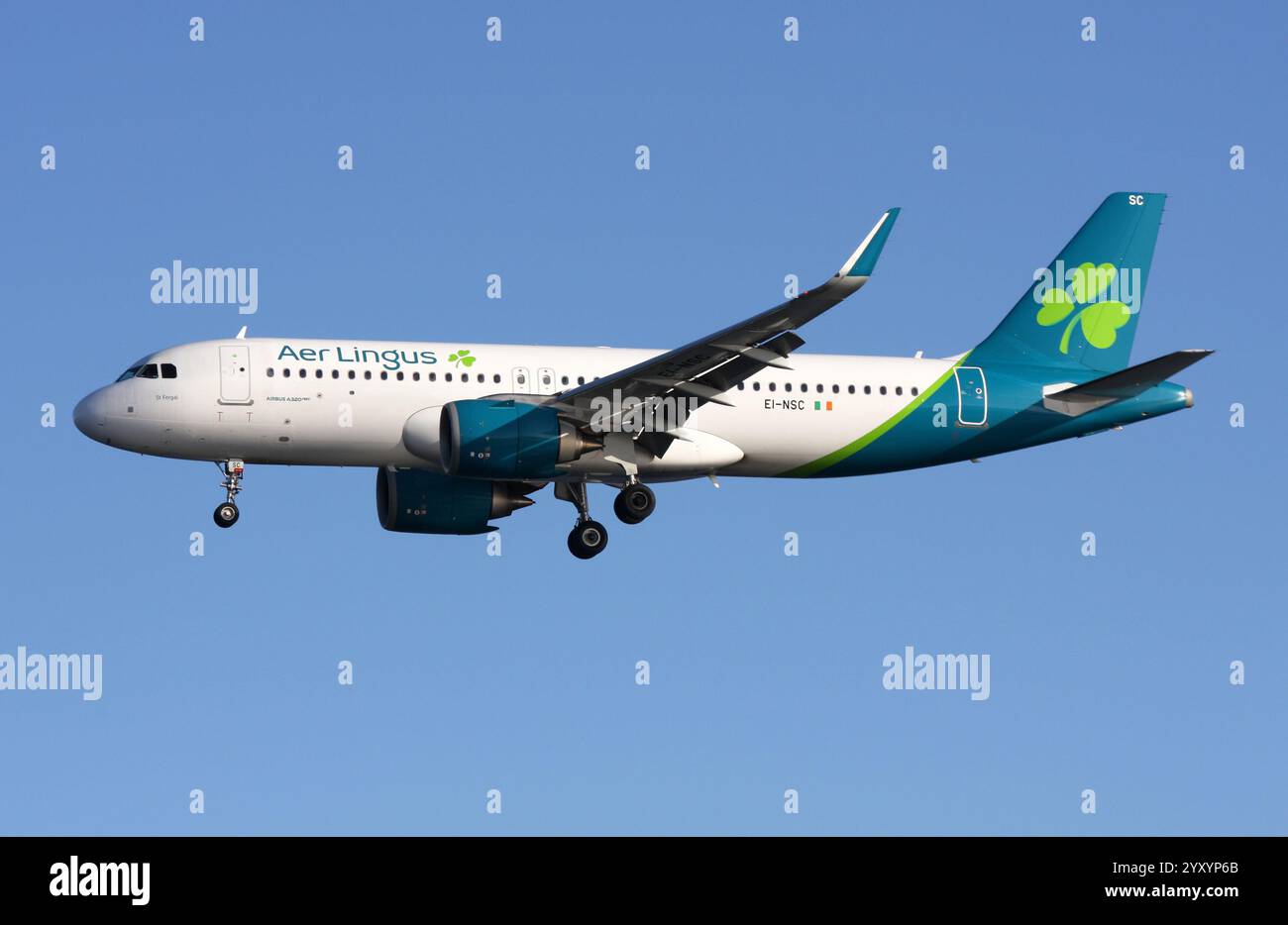 An Airbus A320 Neo of Aer Lingus approaching Arrecife airport Lanzarote Stock Photo