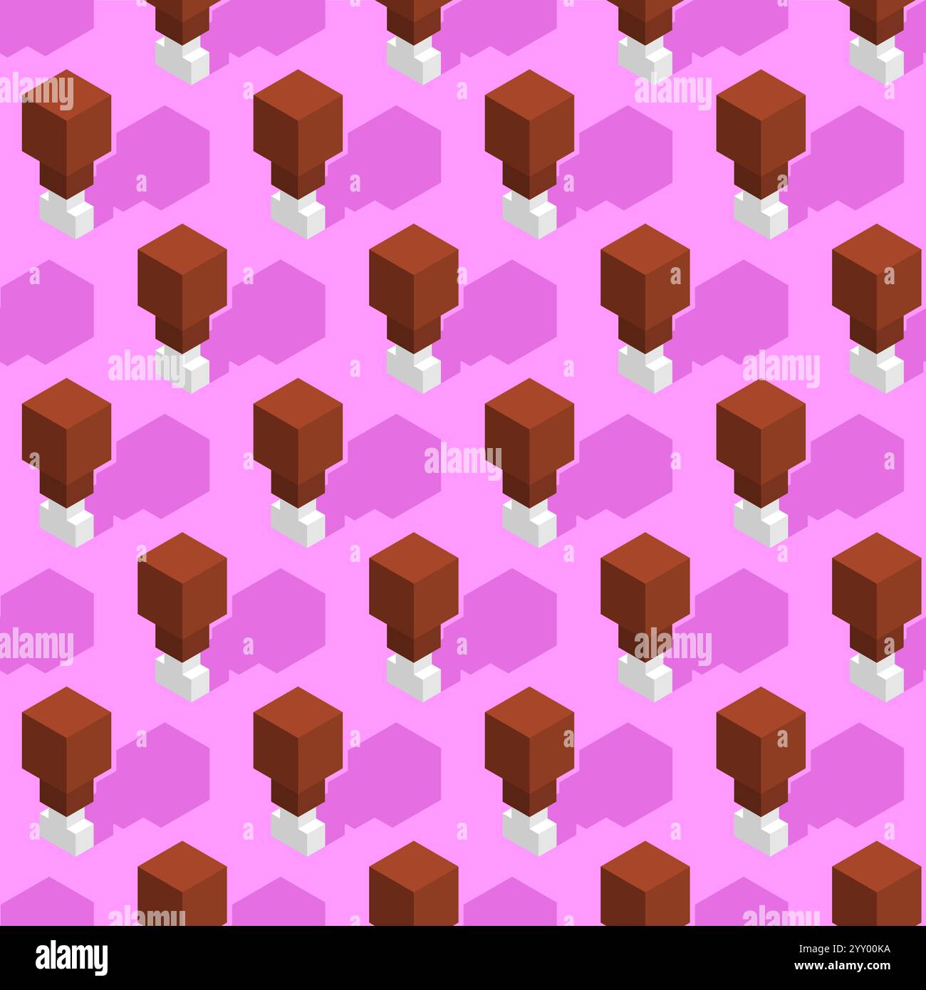 Fried chicken leg isometric pattern seamless. Fast food background Stock Vector