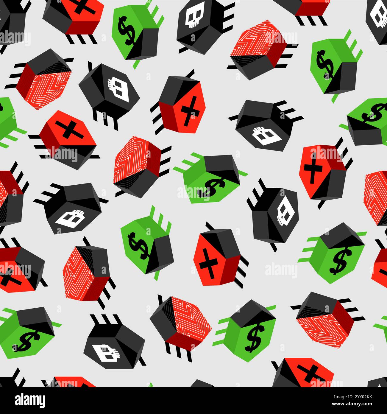 Computer virus bug pattern seamless. Spyware for your pc background. Network system infection texture Stock Vector