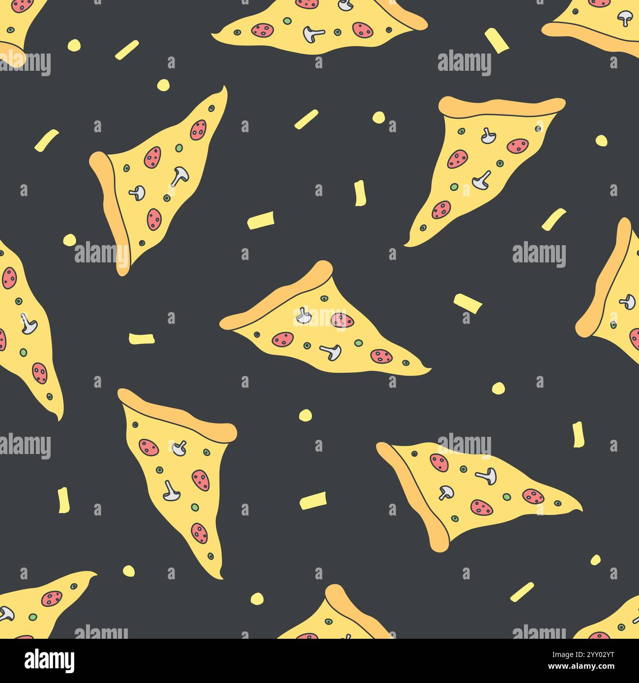 Seamless pizza pattern.pizza background. Doodle vector pizza illustration. Fast food vector pattern Stock Vector