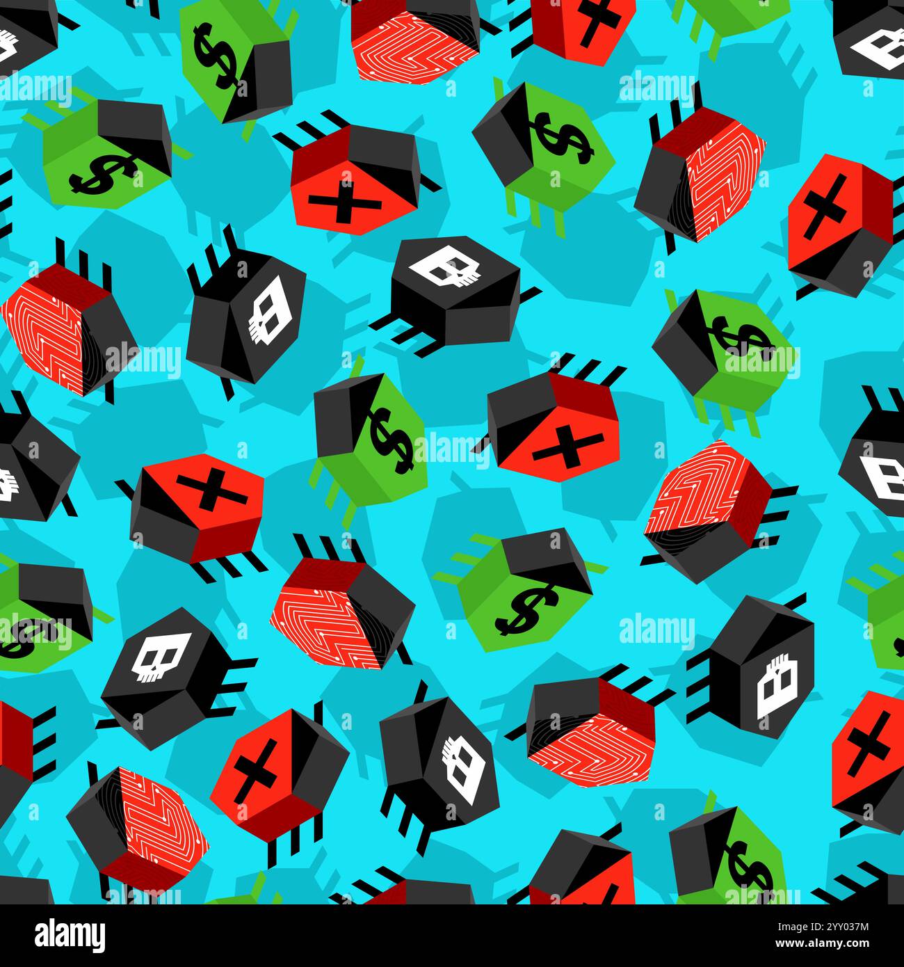 Computer virus bug pattern seamless. Spyware for your pc background. Network system infection texture Stock Vector