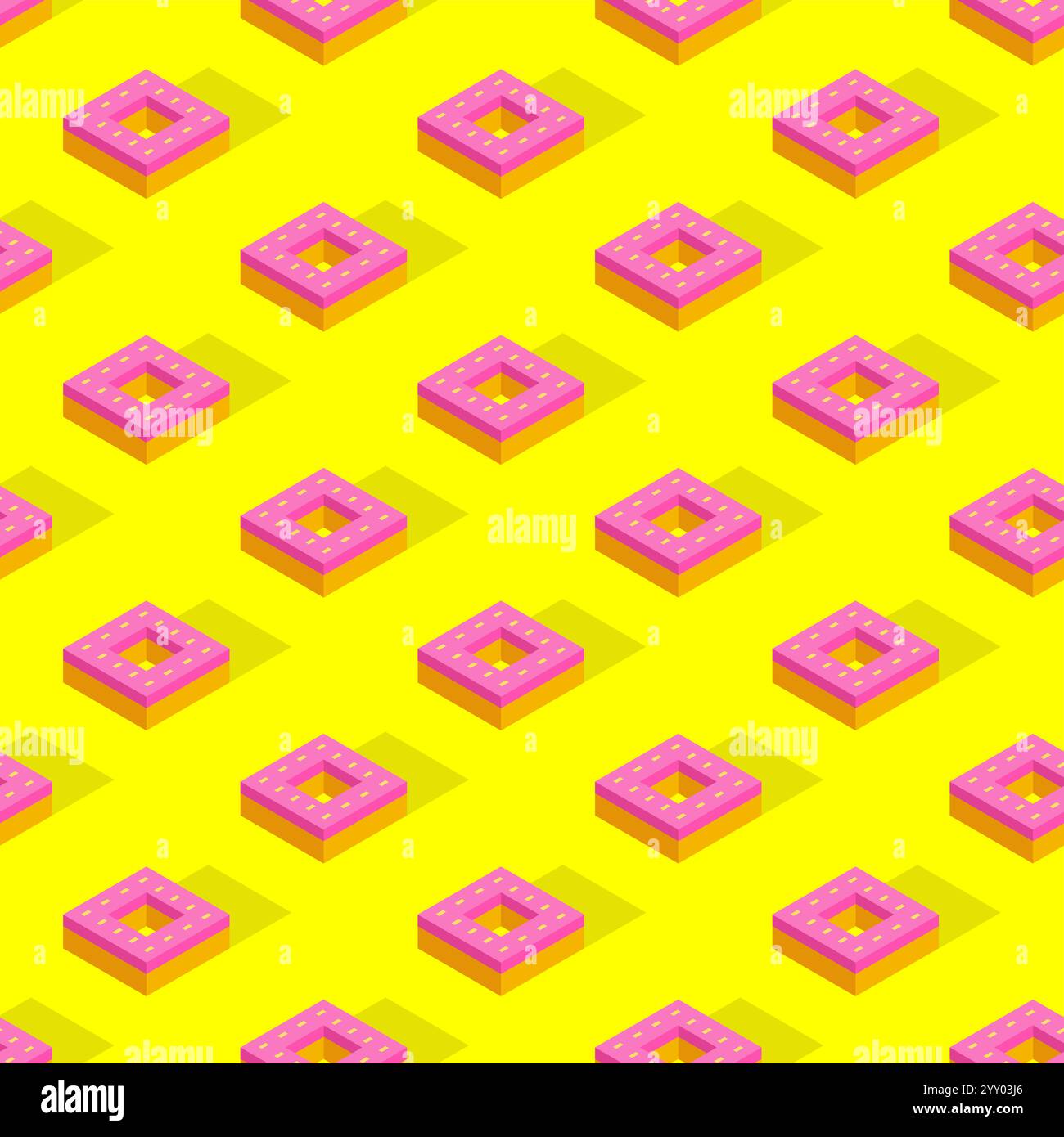 Donut isometric pattern seamless. Sweetness Fast food background Stock Vector