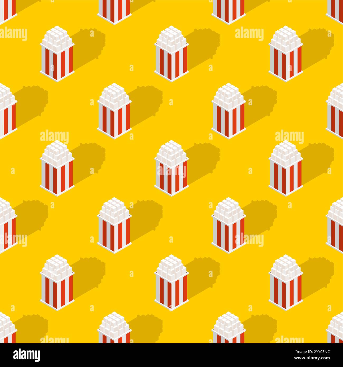 Popcorn pattern seamless isometric. Fried Sweet Corn background Stock Vector