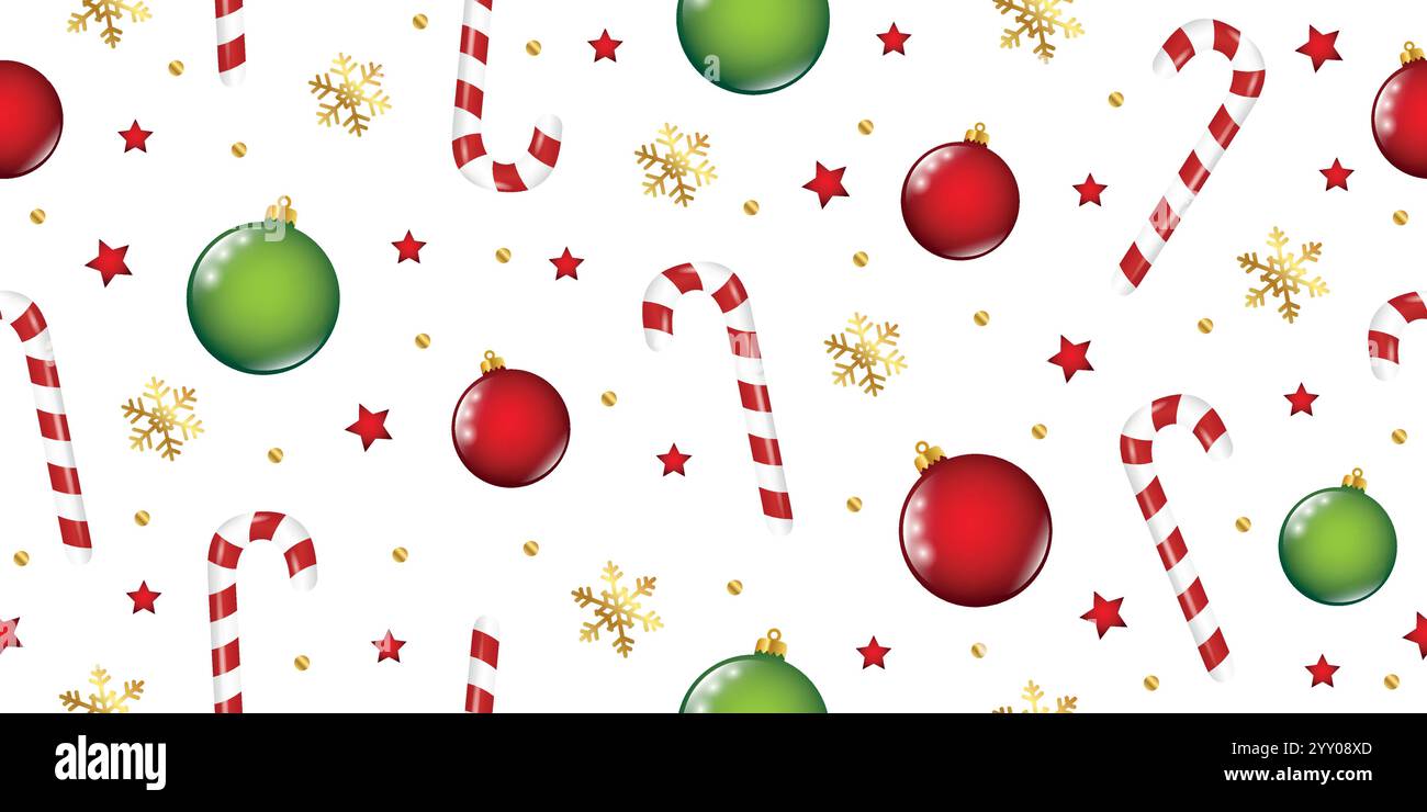 christmas seamless pattern with candy cane and ball decoration vector ...