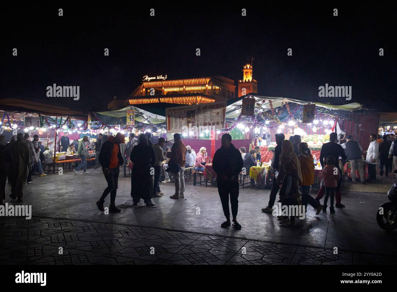 food stalls in jemaa el fnaa square at night marrakesh, morocco Stock Photo