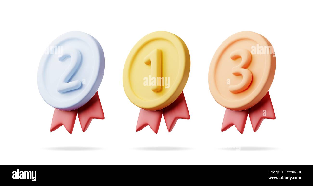 3d set of medals with red ribbons Stock Vector Image & Art - Alamy