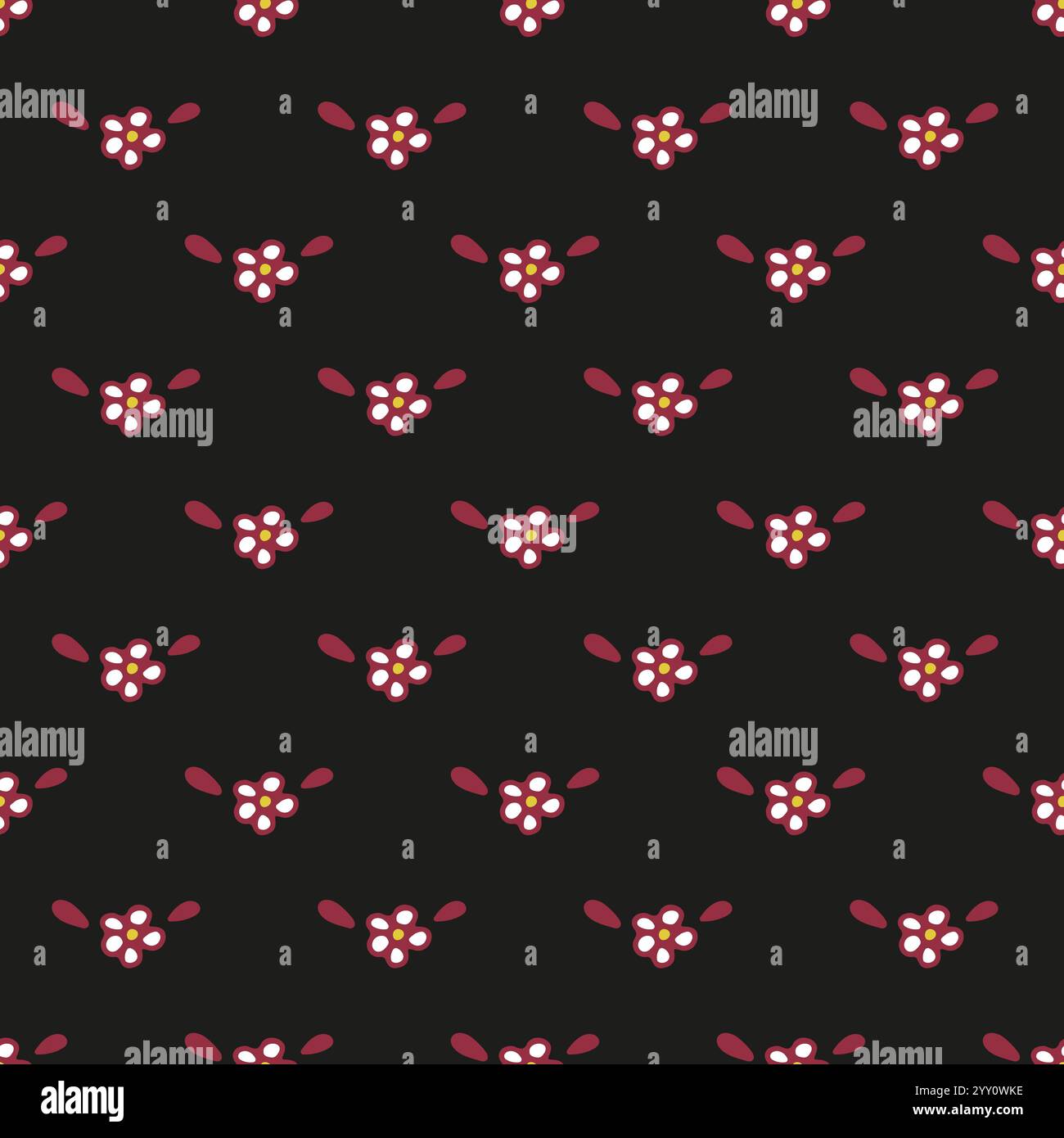 Seamless pattern with ditsy florals on black background Stock Vector