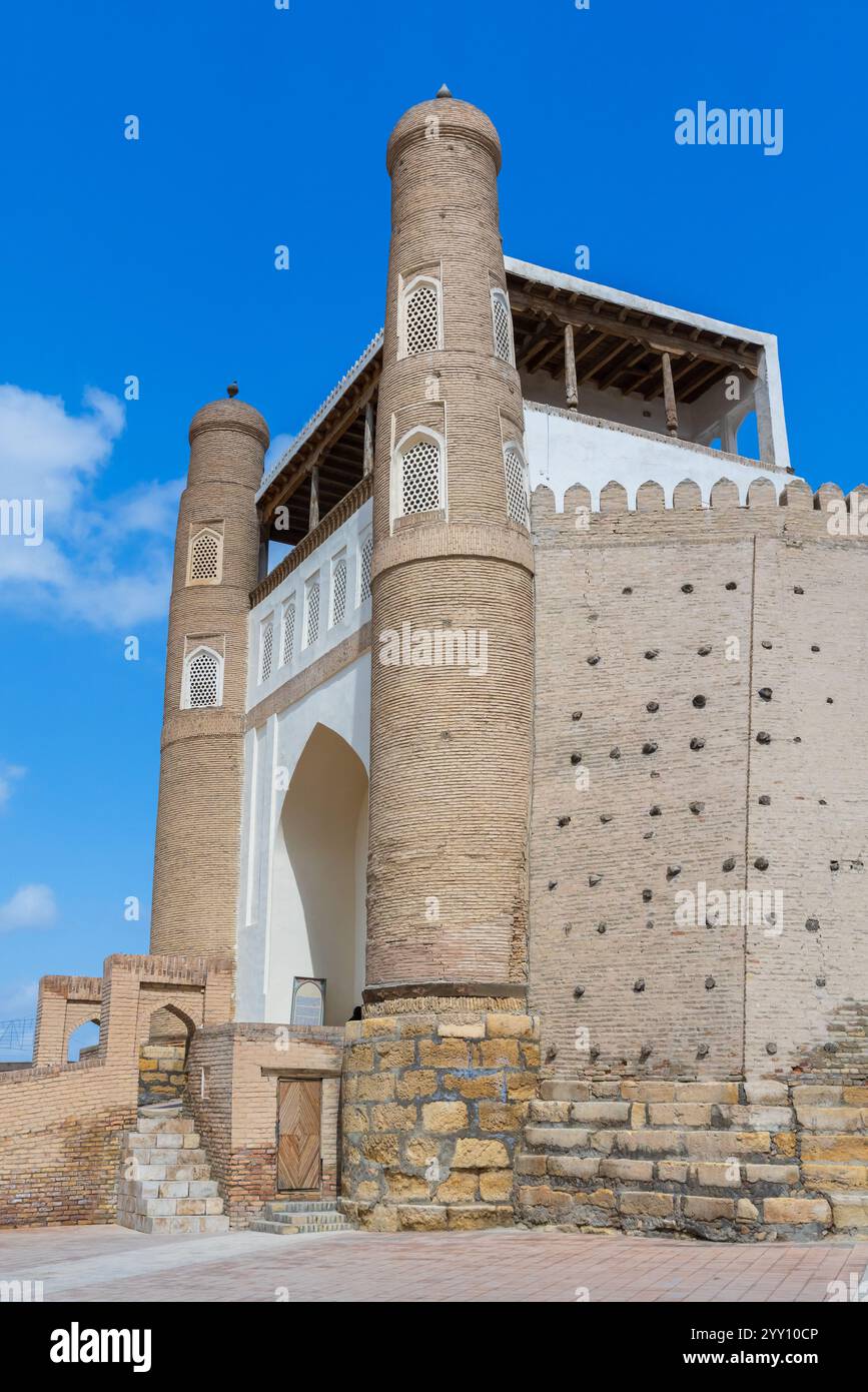 Main entrance of Ark of Bukhara, massive fortress in Uzbekistan, that was initially built and occupied around the 5th century AD Stock Photo